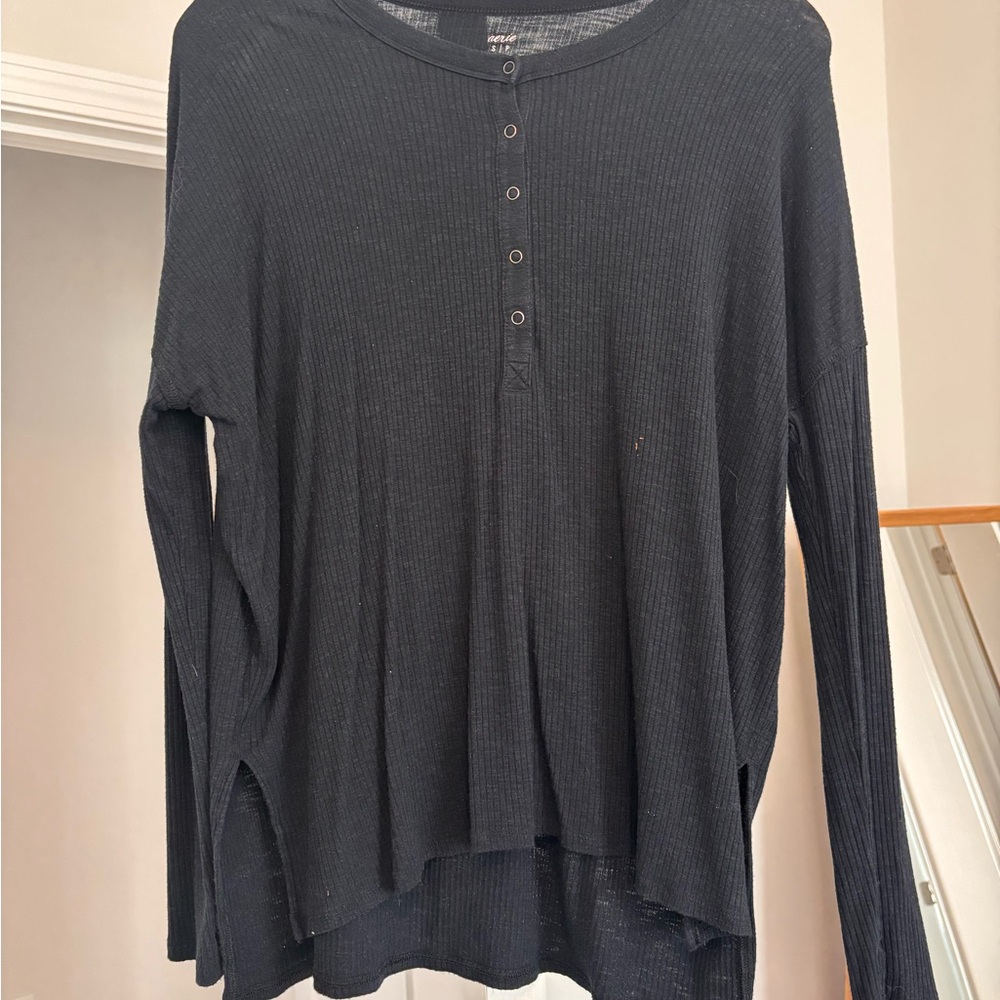Aerie Charcoal Long Sleeve Henley Top